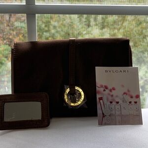 Bvlgari Dark Brown Cosmetic Bag with Gold Accent